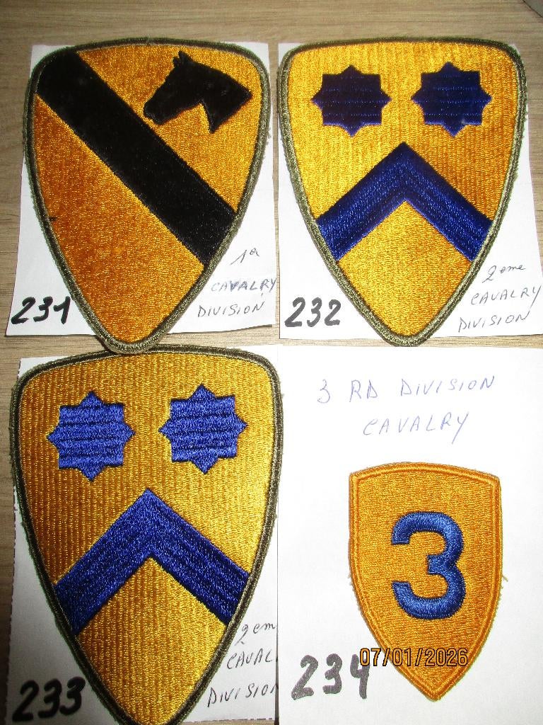 Patchs originaux cavalry divisions US WWII., Enlèvement ou Envoi, Armée de terre, Emblème ou Badge
