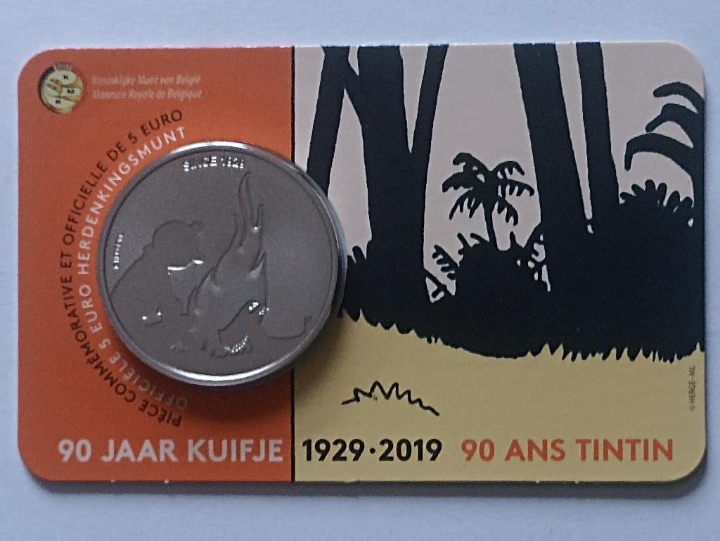 Belgique 5 euro 2019 90 ans Tintin coincard, Timbres & Monnaies, Enlèvement ou Envoi