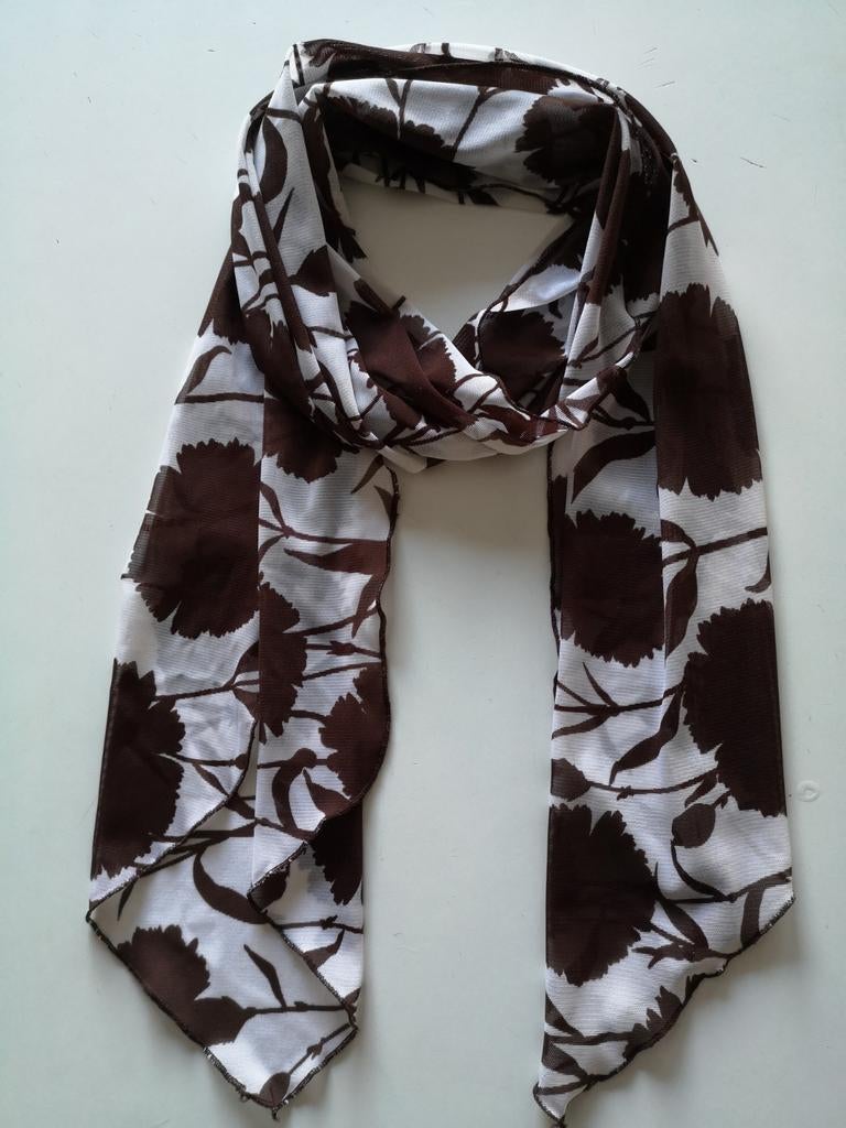 Echarpe marron/blanc en crêpe, Enlèvement ou Envoi, Comme neuf