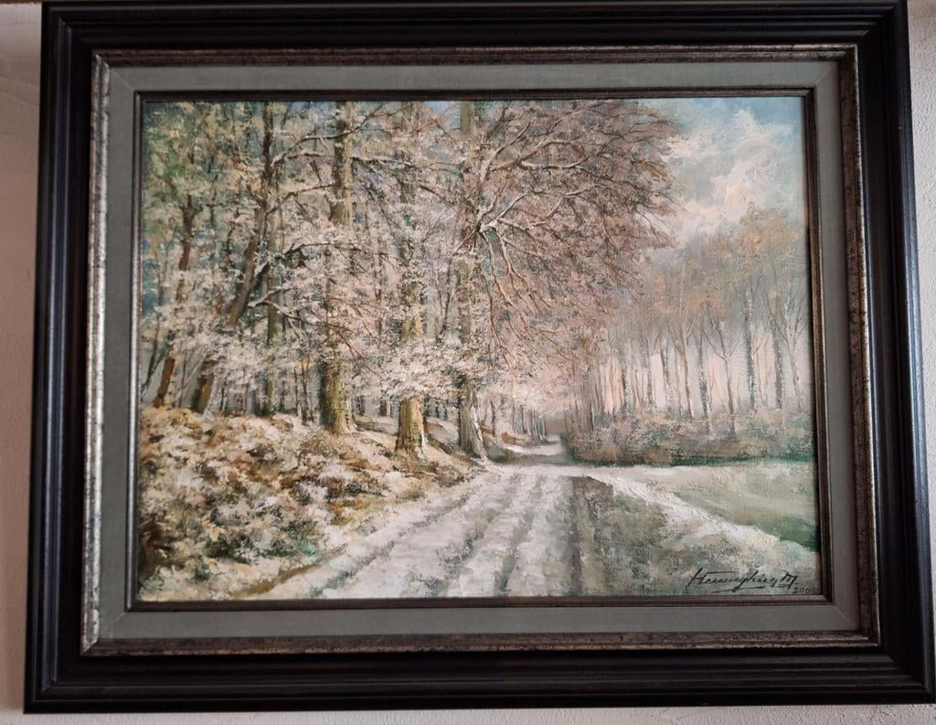 Schilderij Gaasbeek bos Postweg Vlezenbeek Marcel Henneghien, Antiquités & Art, Enlèvement