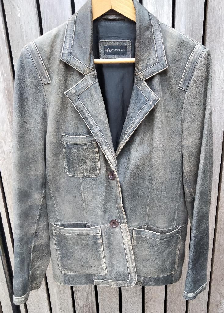 " BRUNO Antognoni " Belle Veste en véritable CUIR, Taille 38/40 (M), Gris, Enlèvement ou Envoi, BRUNO  ANTOGNONI