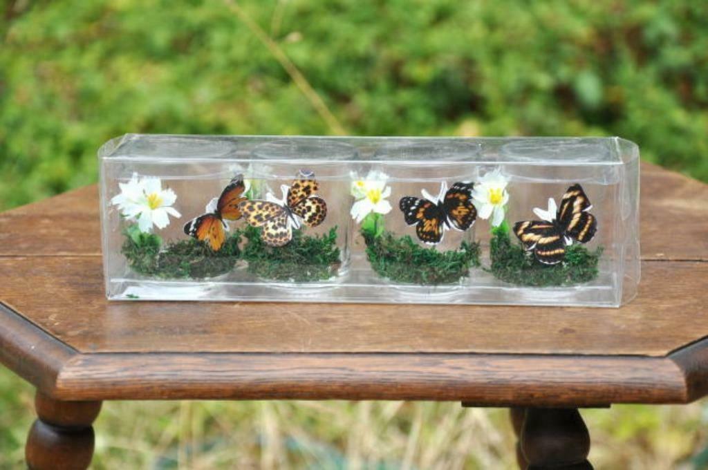 §4 petits pots en verre au papillon fleur ou bougie, Enlèvement ou Envoi, Neuf, Autres matériaux, Chandelier
