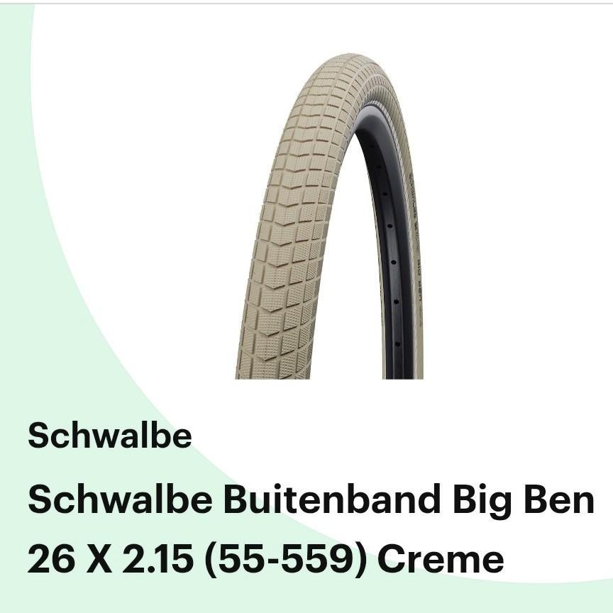 Buitenband Fiets big ben crème kleur,nieuw niet gebruikt, Ophalen of Verzenden