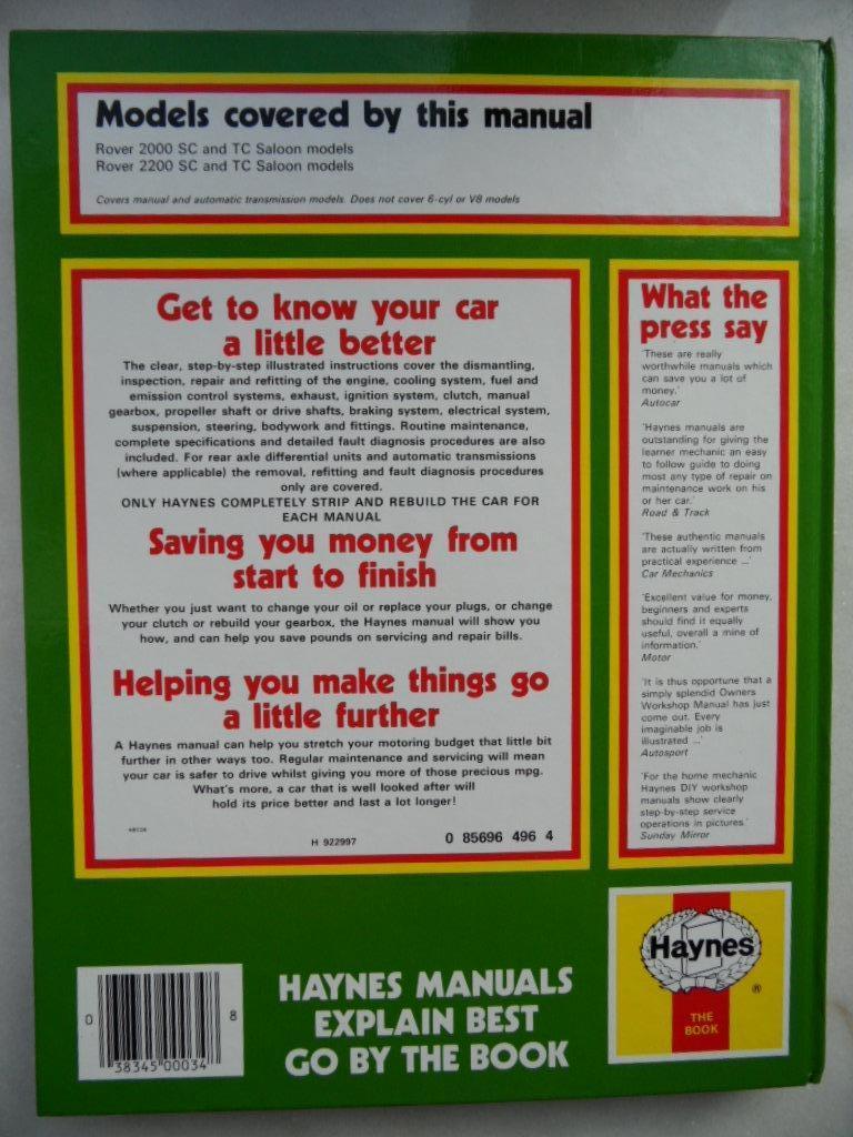 Rover 2000 & 2200 Owners Workshop Manual HAYNES, Ophalen of Verzenden