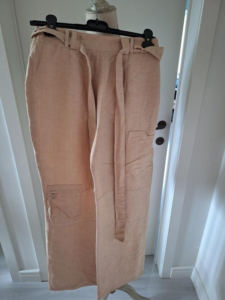 Mooie linnen broek met brede pijpen, Ophalen of Verzenden, Zo goed als nieuw, Maat 38/40 (M), Beige
