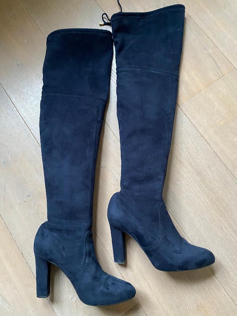 UNISA donkerblauwe suède overknee laarzen - 39, Hoge laarzen, Blauw, Ophalen of Verzenden, Zo goed als nieuw