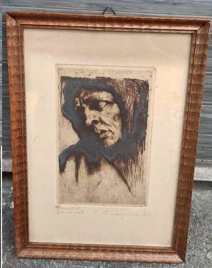 Eau forte la douleur signe Victor regnart, Antiquités & Art, Enlèvement ou Envoi