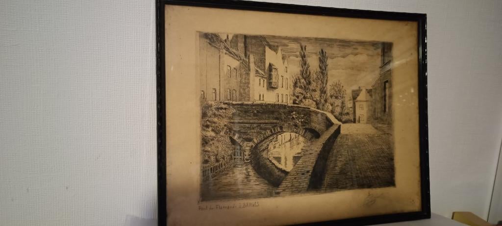 Eau-forte le pont des flamands à Bruges, Antiquités & Art, Art | Eaux-fortes & Gravures, Enlèvement ou Envoi