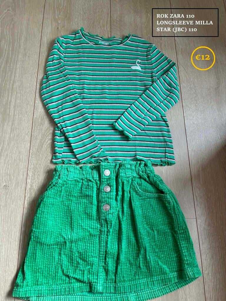 Setje maat 110: longsleeve JBC + rokje Zara, Kinderen en Baby's, Kinderkleding | Maat 110, Zo goed als nieuw, Meisje, Setje, Ophalen of Verzenden