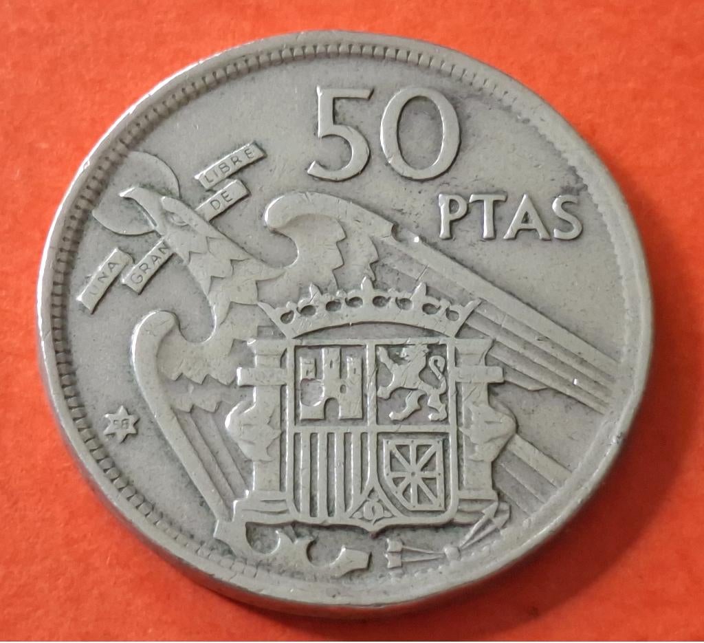 Spaanse munt - 50 pesetas - 1957 (*58), Postzegels en Munten, Verzenden, Overige landen, Losse munt