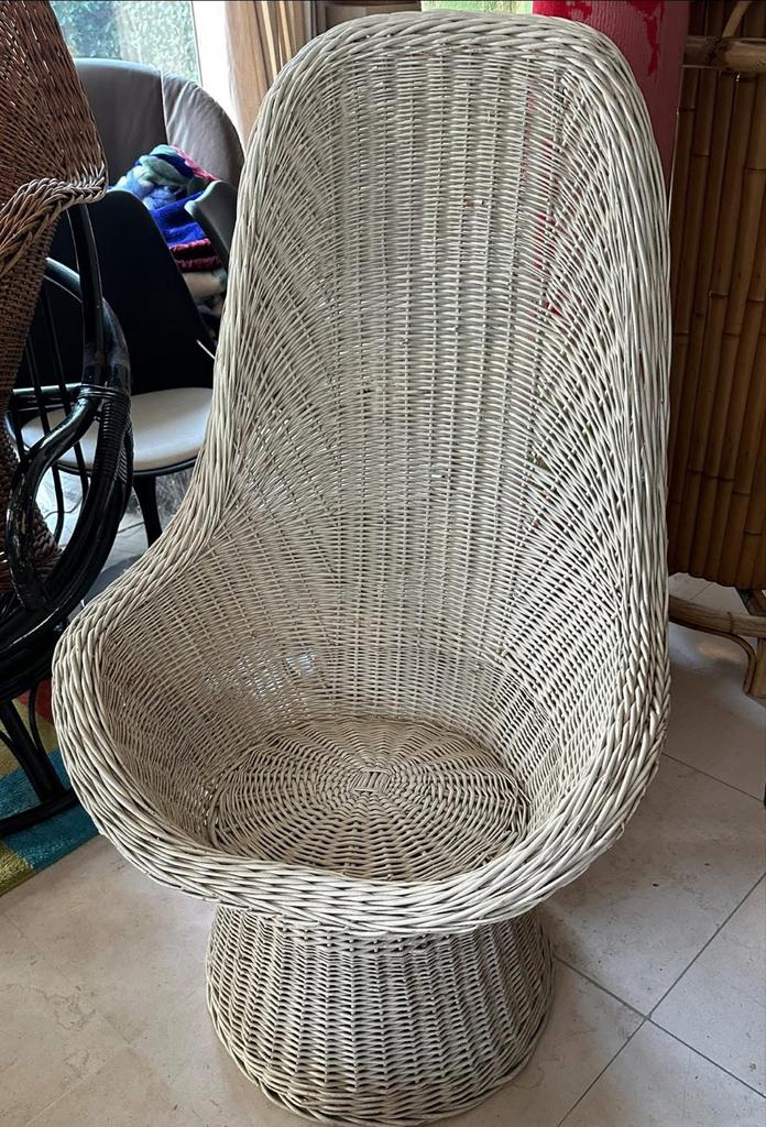 Fauteuil vintage en osier blanc, Enlèvement, Utilisé, Osier ou Rotin, Vintage