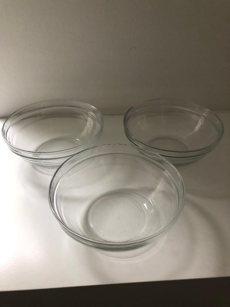 3 Kommen in glas, Huis en Inrichting, Ophalen, Gebruikt, Glas, Kom(men)