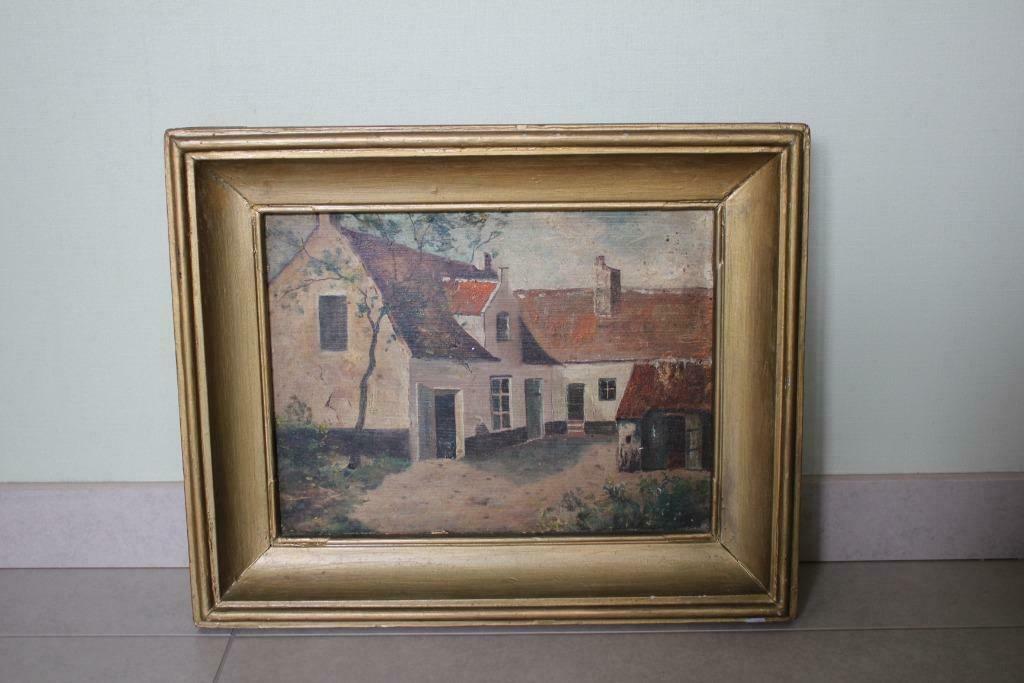 Schilderij boerderij, olieverf op hout., Enlèvement