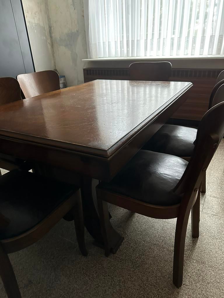 Retro uitschuifbare tafel met 6 stoelen, Huis en Inrichting, Ophalen, Gebruikt