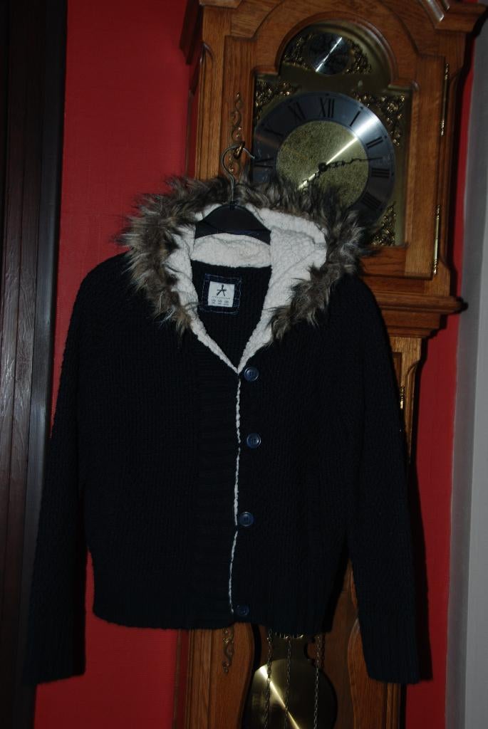 Marineblauw „Atmosphere” gebreid vest met capuchon T38, Maat 38/40 (M), Blauw, Ophalen of Verzenden, Zo goed als nieuw