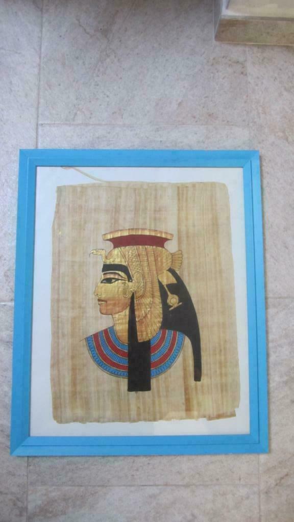 PAPYRUS DANS CADRE EN BOIS TURQUOISE 45 X 55 CM, Enlèvement, Comme neuf, Bois