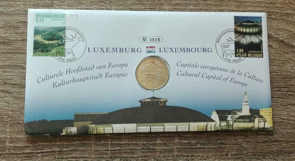 postzegel - LUXEMBURG + MUNT, Postzegels en Munten, Met envelop, Europa, Ophalen of Verzenden, Gestempeld