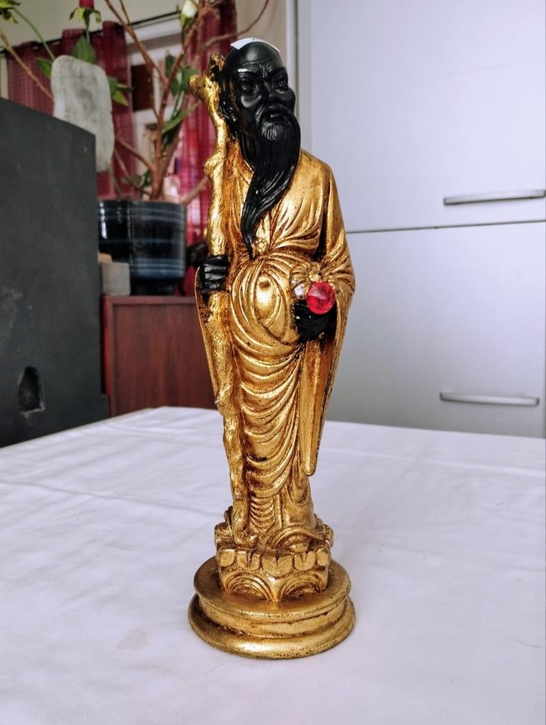 Statue asiatique en noir/doré hauteur 26 cm, Enlèvement