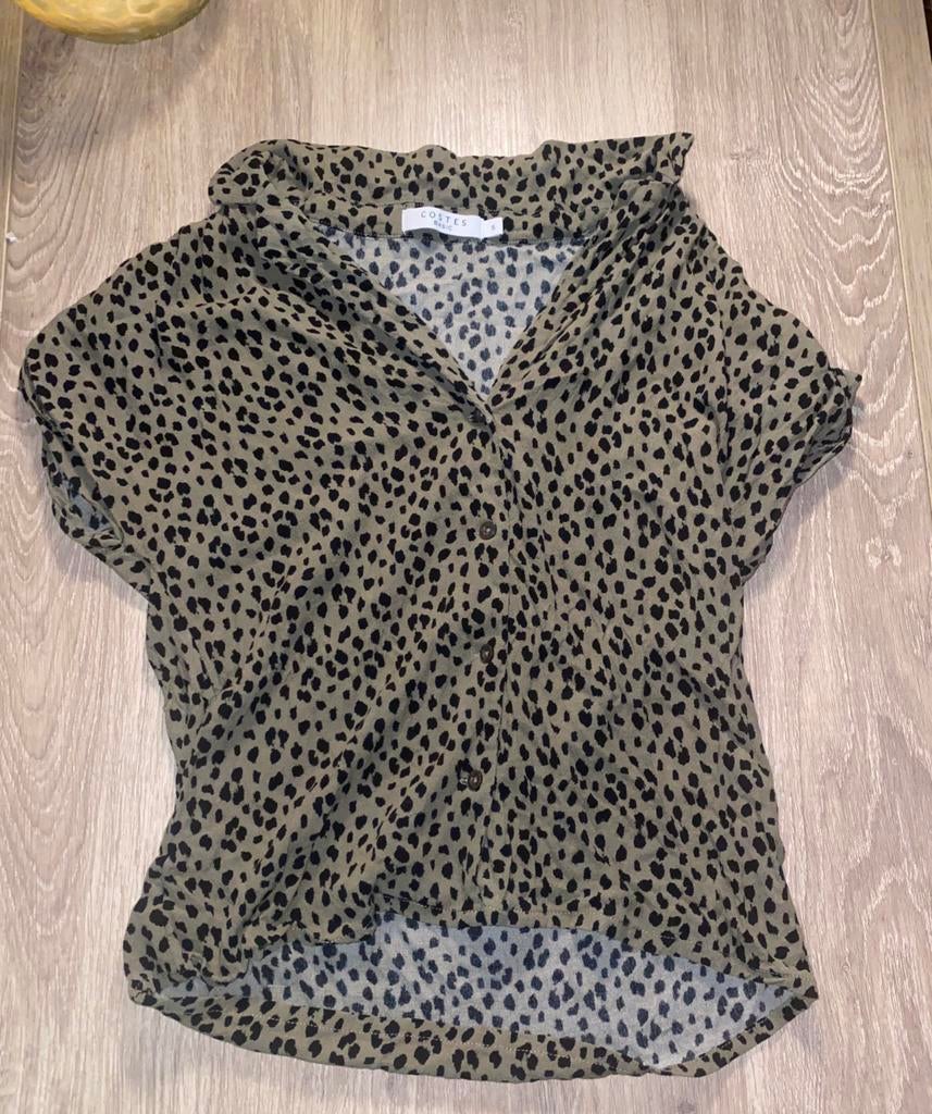 🔥 Costes - kaki top/blouse panterprint - S, Kleding | Dames, Costes, Ophalen of Verzenden, Zo goed als nieuw, Maat 36 (S)