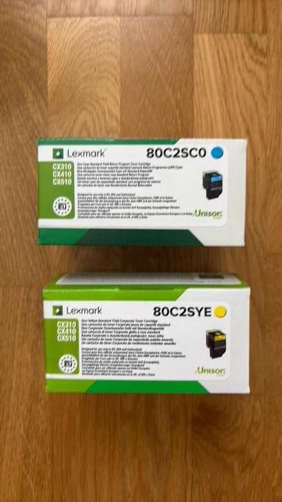 2 Lexmark toners -nieuw- Cyan + Yellow (80C2SC0 / 80C2SYE), Ophalen of Verzenden, Nieuw, Toner, Samsung-Xerox-Lexmark