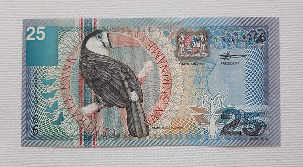Suriname 2000 25 Gulden bankbiljet (Vogel serie) - UNC, Envoi, Amérique du Sud, Billets en vrac