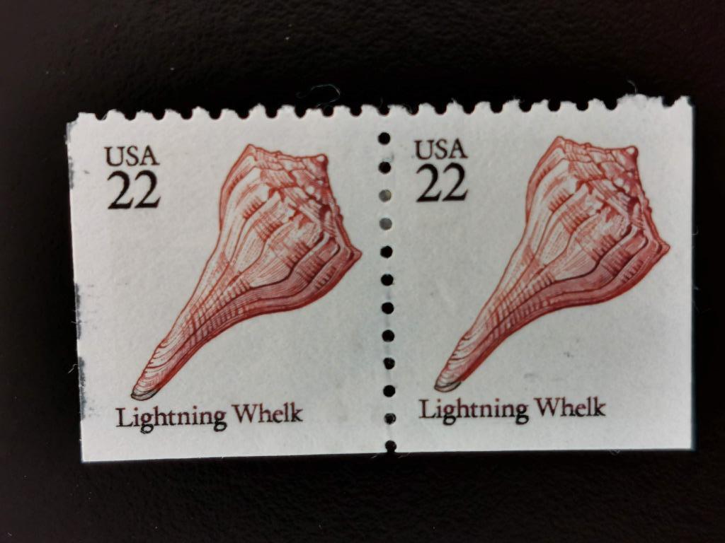 USA 1985 - coquilles - paire 3 côtés non dentelés, Enlèvement ou Envoi, Affranchi, Animal et Nature