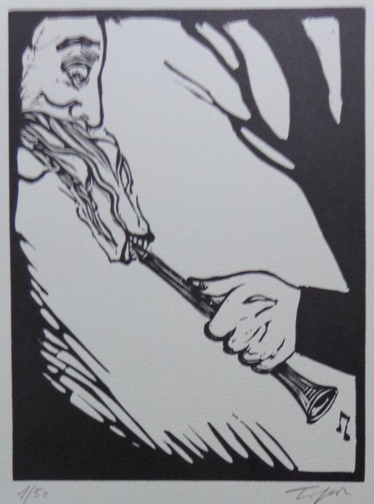 ROLAND TOPOR / KAFKA ONDERWERELD / ZW-W LINOSNEDE / 38x28cm, Ophalen of Verzenden