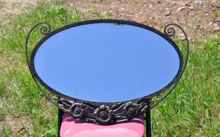 § miroir art deco fer forgé aux 3 roses, Enlèvement, Ovale