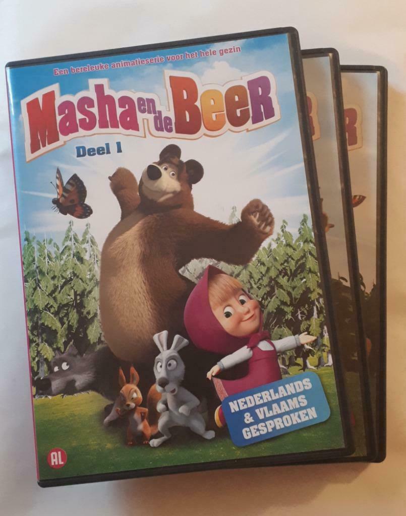 Masha en de Beer (Deel 1, 2 & 3 - 3 DVD) comme neuf, Cd's en Dvd's, Dvd's | Tekenfilms en Animatie, Zo goed als nieuw, Tekenfilm