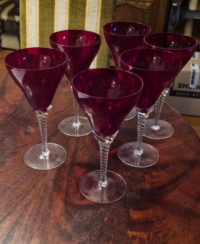 Vintage wijnglas robijnrood 6 stuks, Ophalen