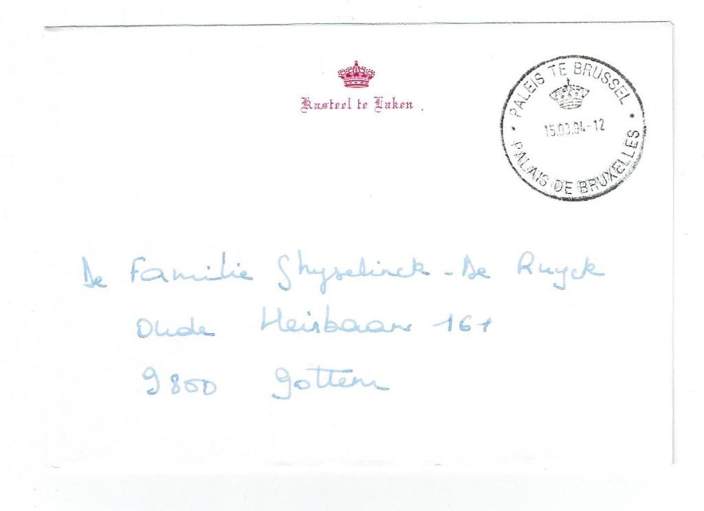 Enveloppe avec cachet du palais de Laeken (Post-0036), Enlèvement ou Envoi, Affranchi, Dynastie