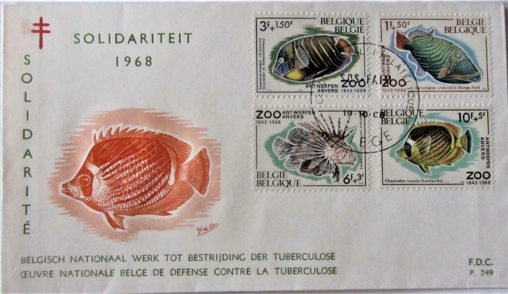 FDC - BELGIË- ZOO ANTWERPEN- VISSEN, Ophalen of Verzenden, Gestempeld, Dier of Natuur