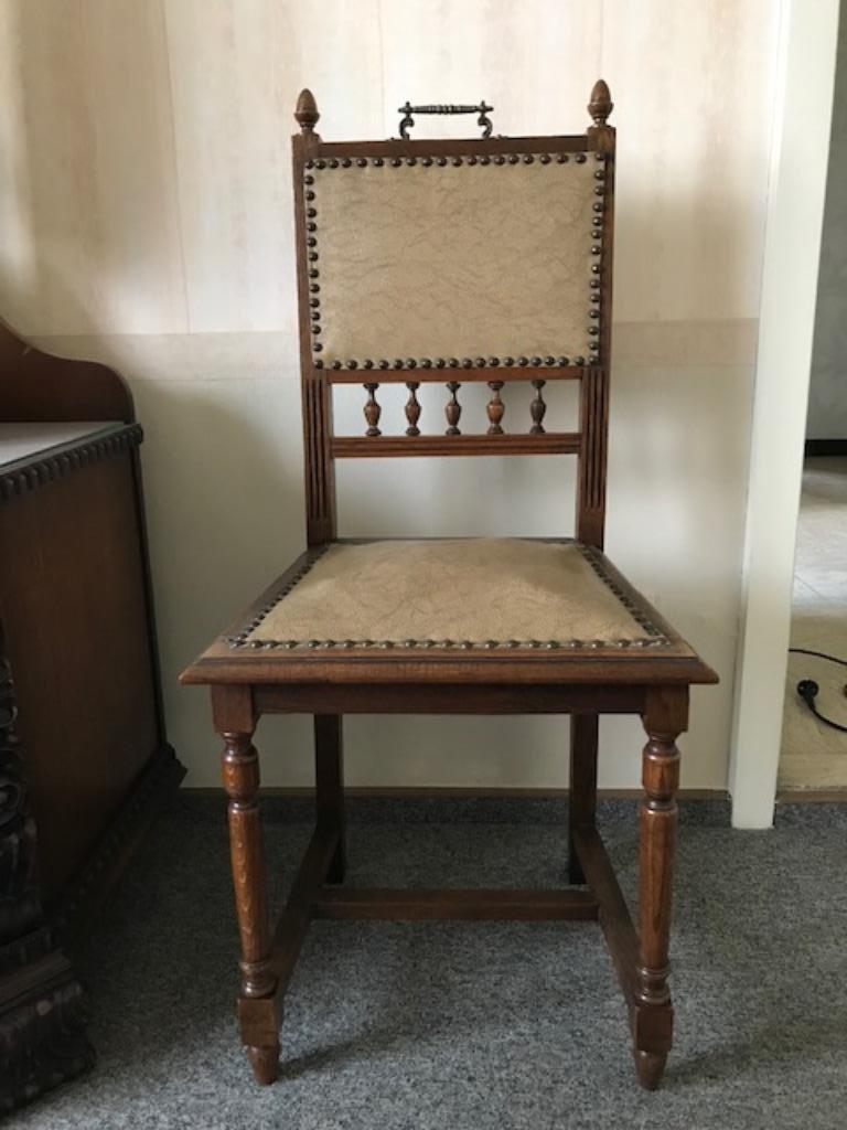 antieke stoel met lederen zitting en rugbekleding, Enlèvement, Utilisé, Bois