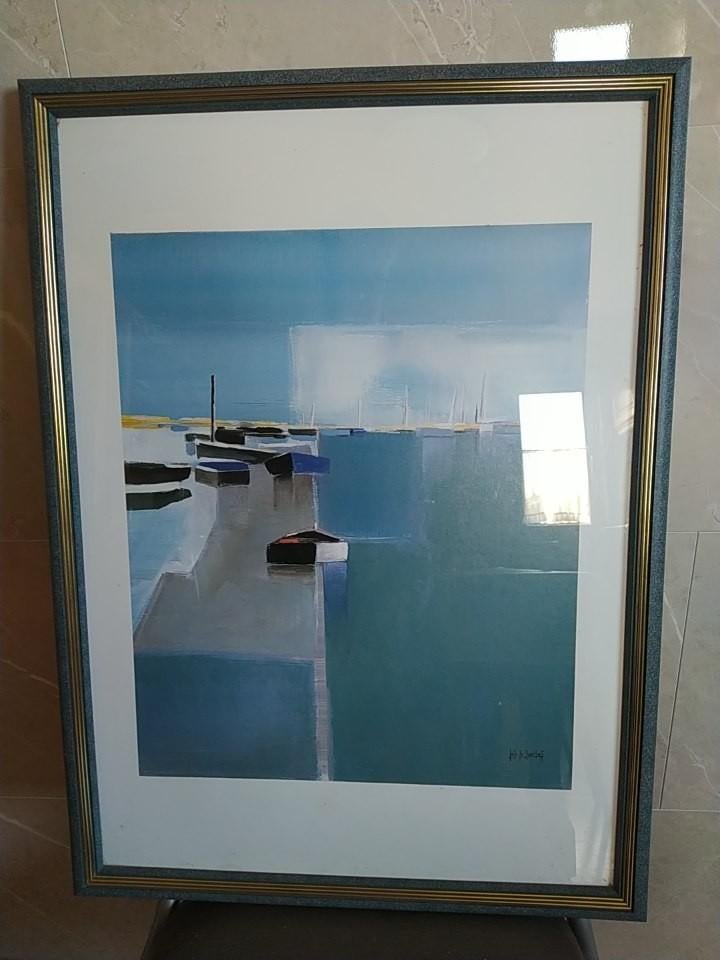 Kunstdruk van Loïc Le Guellaff in kader, Ophalen, Zo goed als nieuw, 50 tot 75 cm