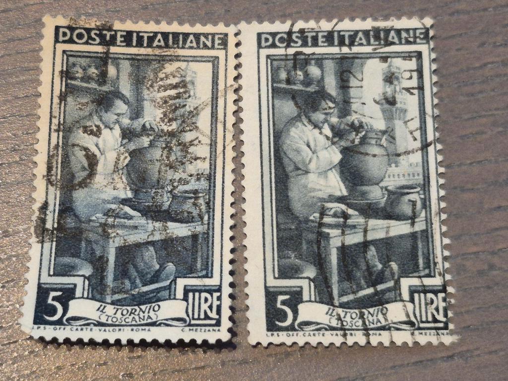 Postzegel poste italiane 5 lire "il tornio" toscana, Ophalen of Verzenden