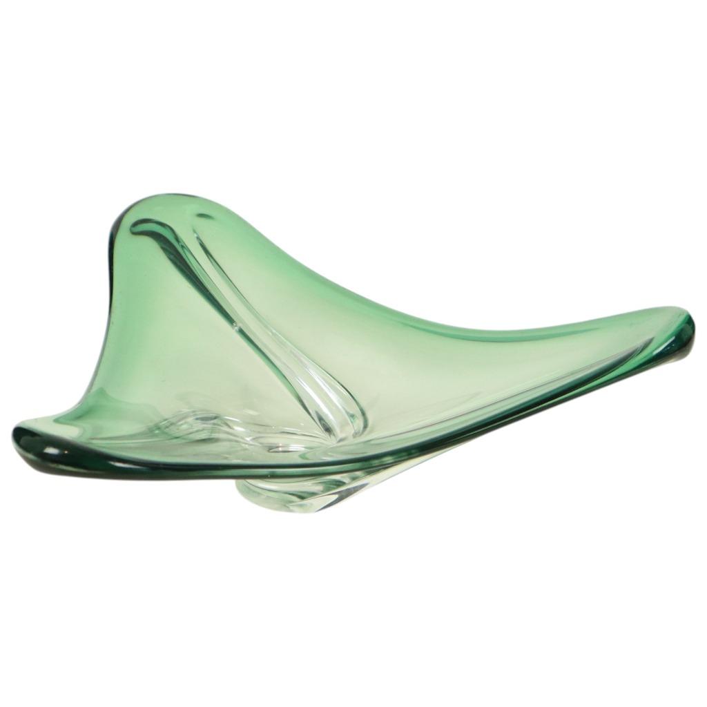Vintage Groene Kristallen Schaal Val Saint Lambert Jaren 60, Ophalen of Verzenden