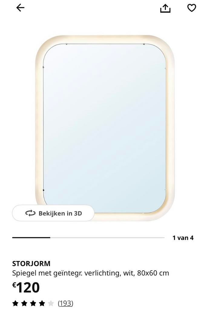 Spiegel met verlichting IKEA, Moins de 100 cm, Comme neuf, Enlèvement, 50 à 75 cm