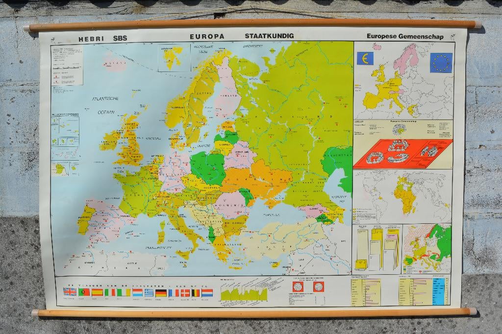 1992 school- / wandkaart Europa staatkundig (dubbelzijdig), Antiek en Kunst, Antiek | Schoolplaten, Ophalen, Aardrijkskunde