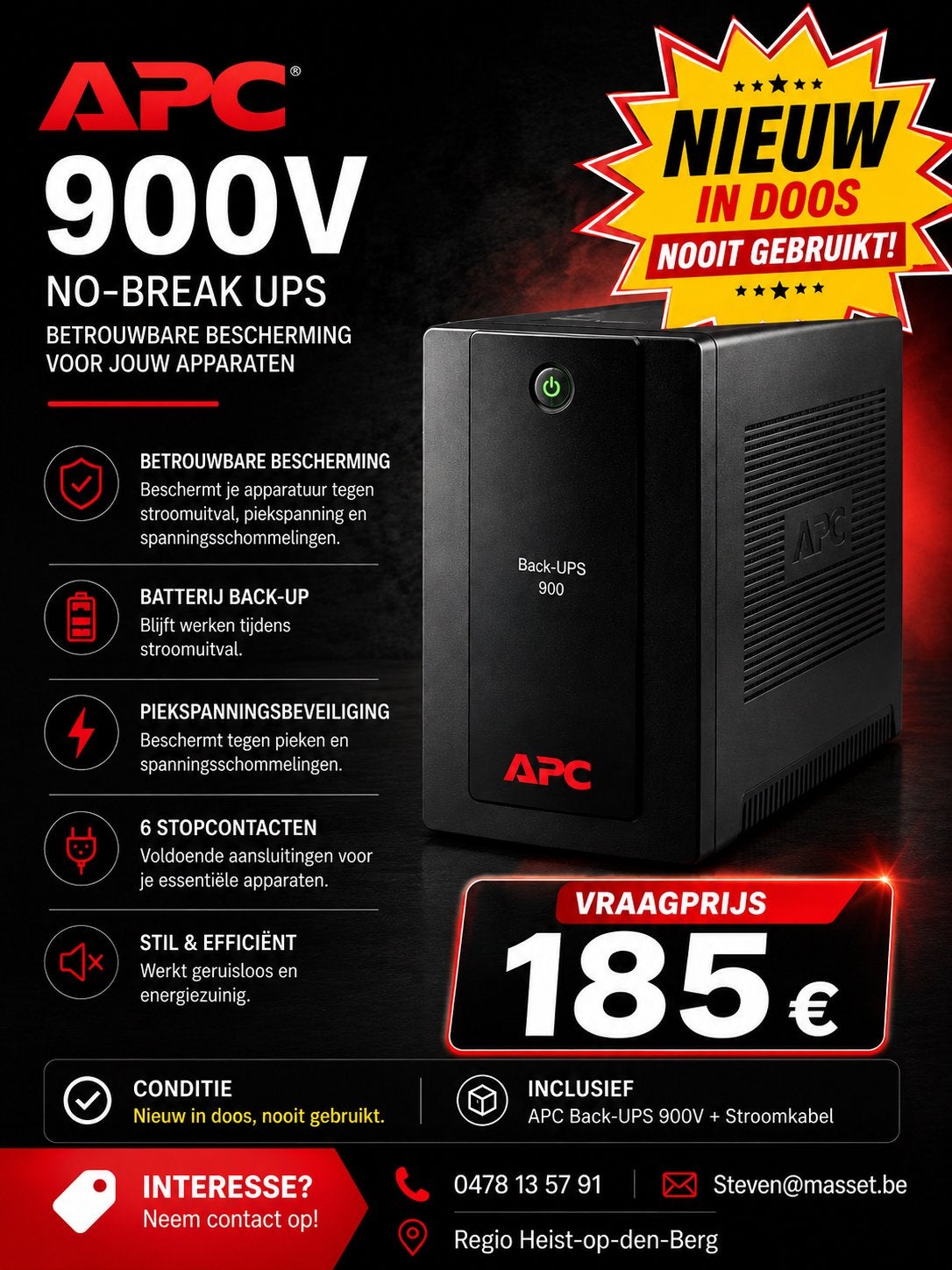 APC 900, Informatique & Logiciels, Alimentations de secours (UPS), Enlèvement, Comme neuf