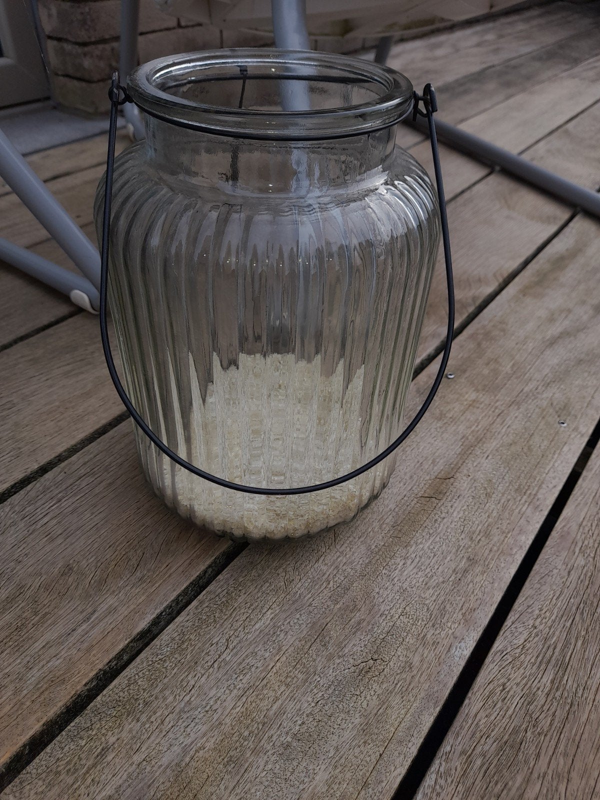 Glazen decoratie pot met zilverkleurig hartje, Glas, Ophalen, Zo goed als nieuw