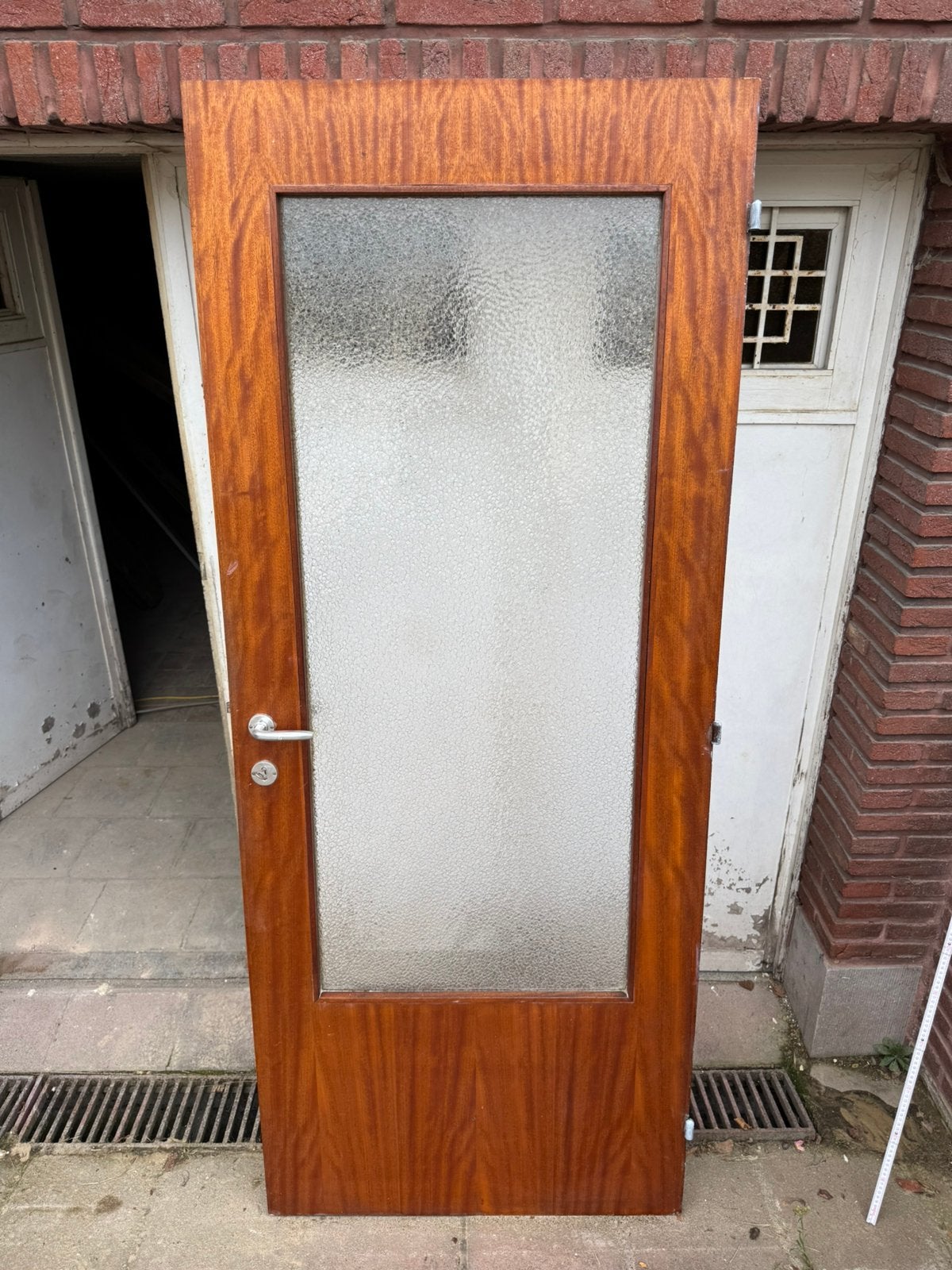 Vintage houten binnendeur met glas, Porte intérieure, Enlèvement, Verre, 200 à 215 cm
