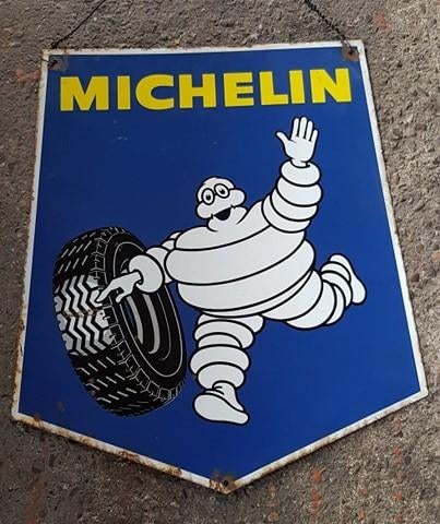 Vintage Michelin bibendum dubbelzijdig emaillen reclame bord, Ophalen of Verzenden, Gebruikt, Reclamebord