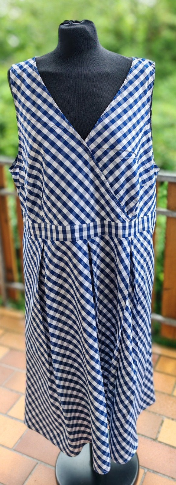 NIEUW Landelijke A-lijn jurk blauw/wit geblokt maat 52 katoe, Blauw, John Baner, Maat 46/48 (XL) of groter, Nieuw