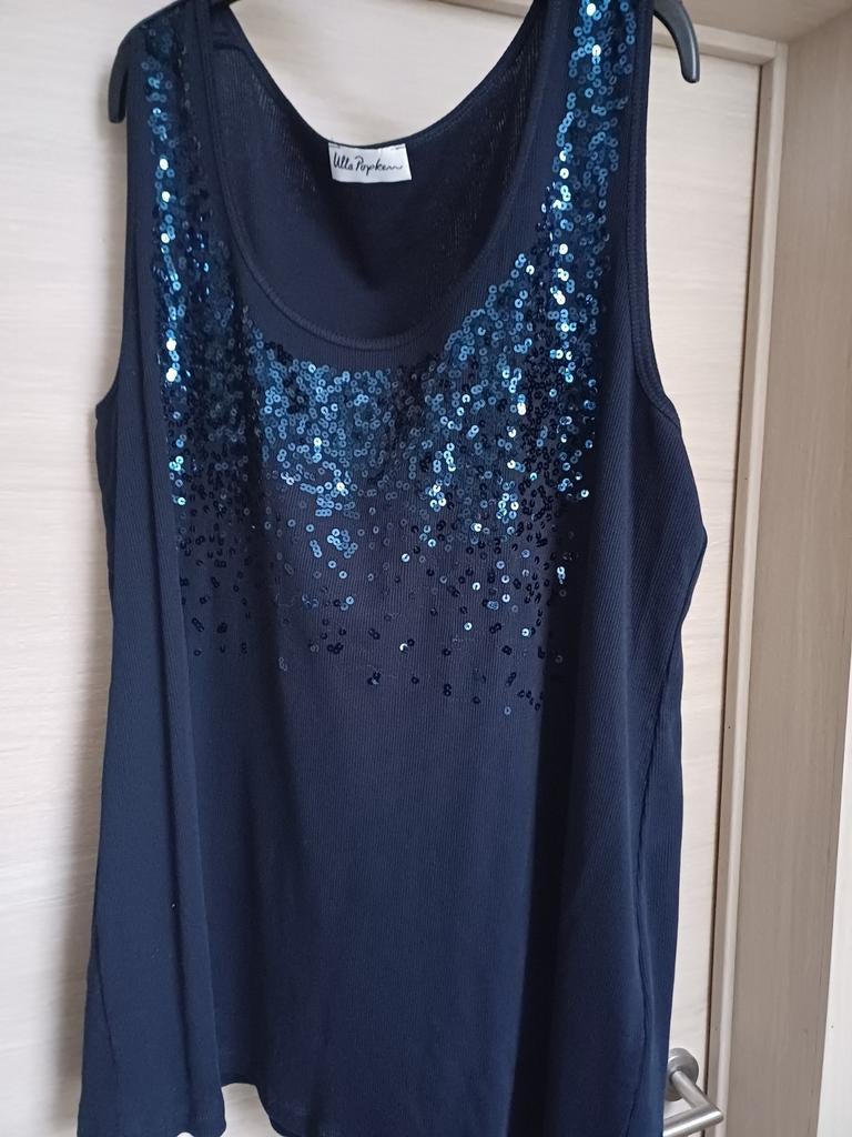 Top de fête en coton Ulla Pupkin bleu, seau Mt52/54., Ulla Popken, Enlèvement ou Envoi, Comme neuf, Bleu