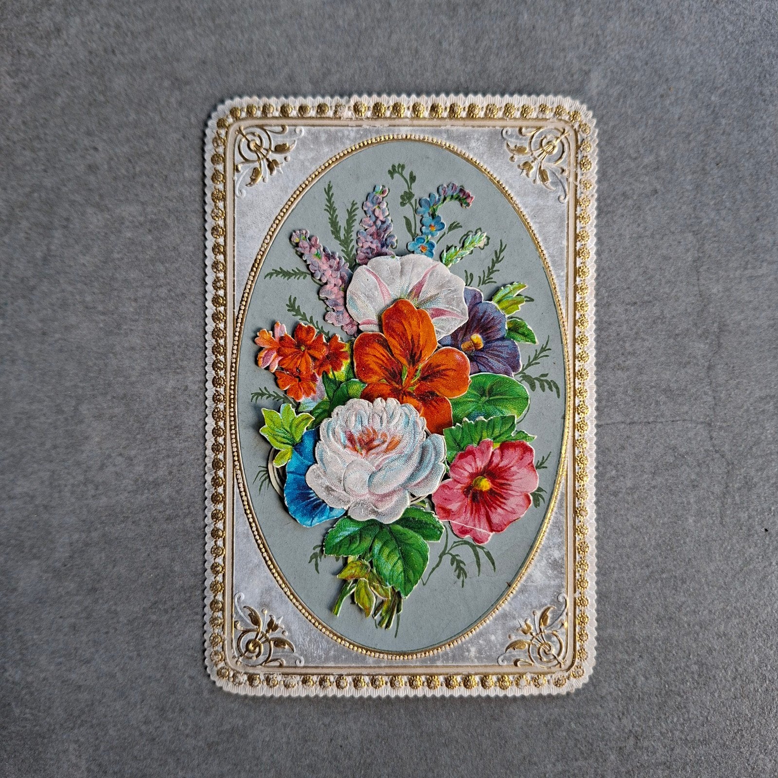 Victoriaanse bloemen bidprent met decoupage, Collections, Religion, Enlèvement ou Envoi, Comme neuf, Carte ou Gravure, Christianisme | Catholique