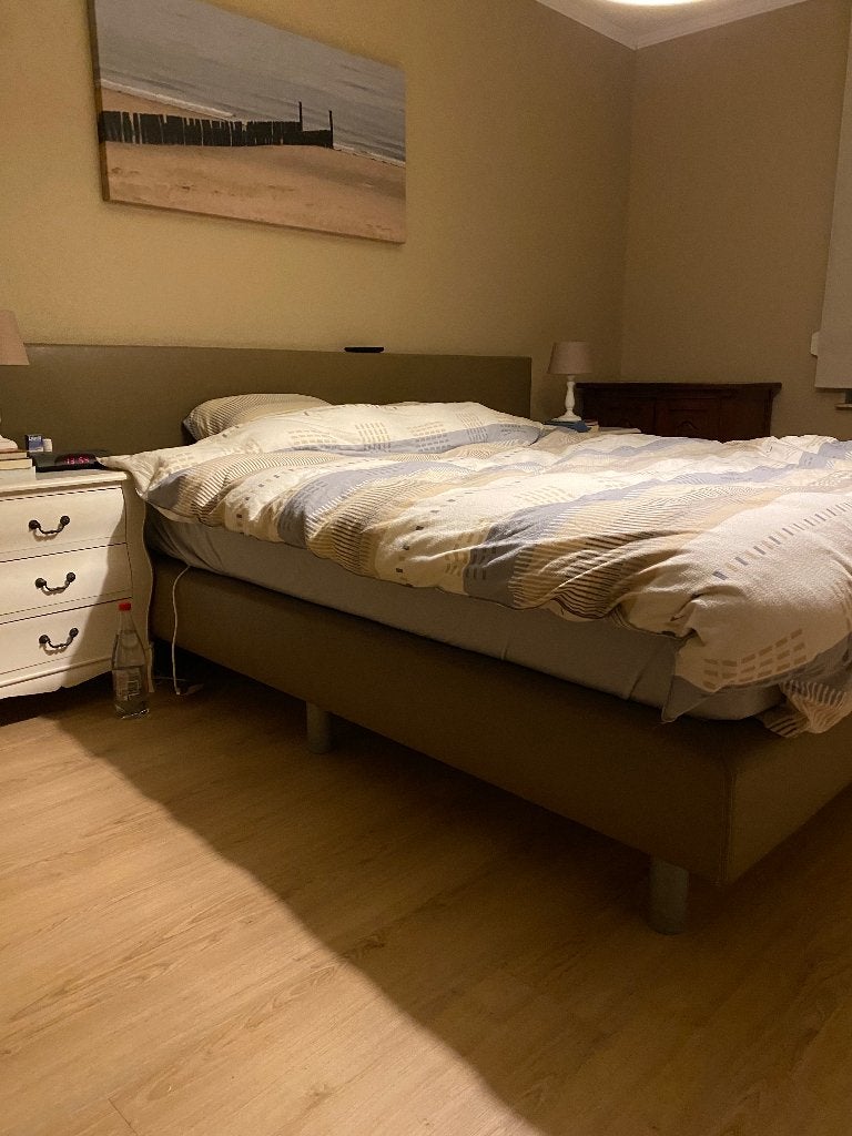 Bed boxspring, Huis en Inrichting, Ophalen, Grijs, 200 cm, 180 cm