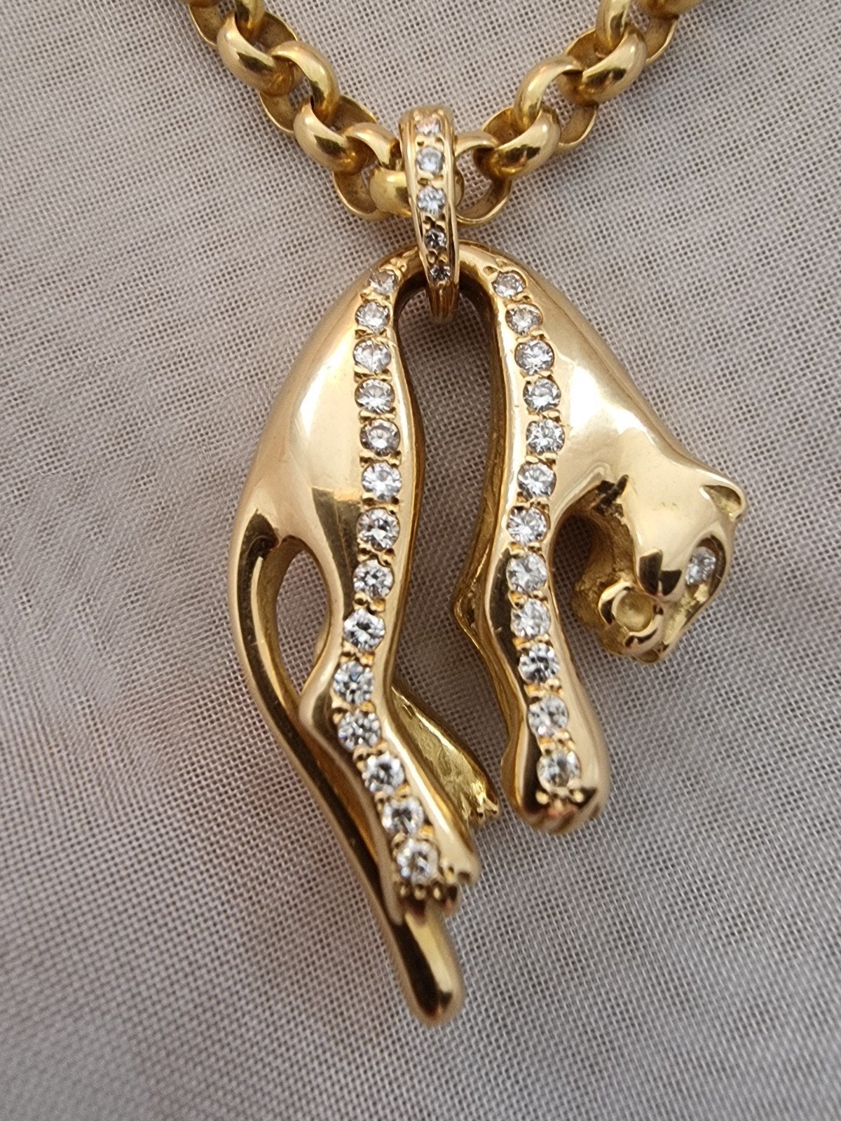 Massieve ketting van 18 karaat goud en panter van 18 karaat, Ophalen of Verzenden, Geel, Goud