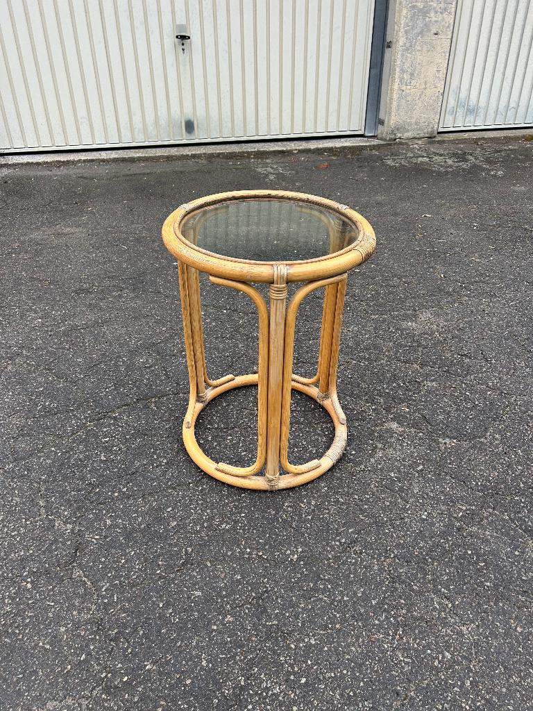 Petite table vintage bout de canapé en bambou, Enlèvement