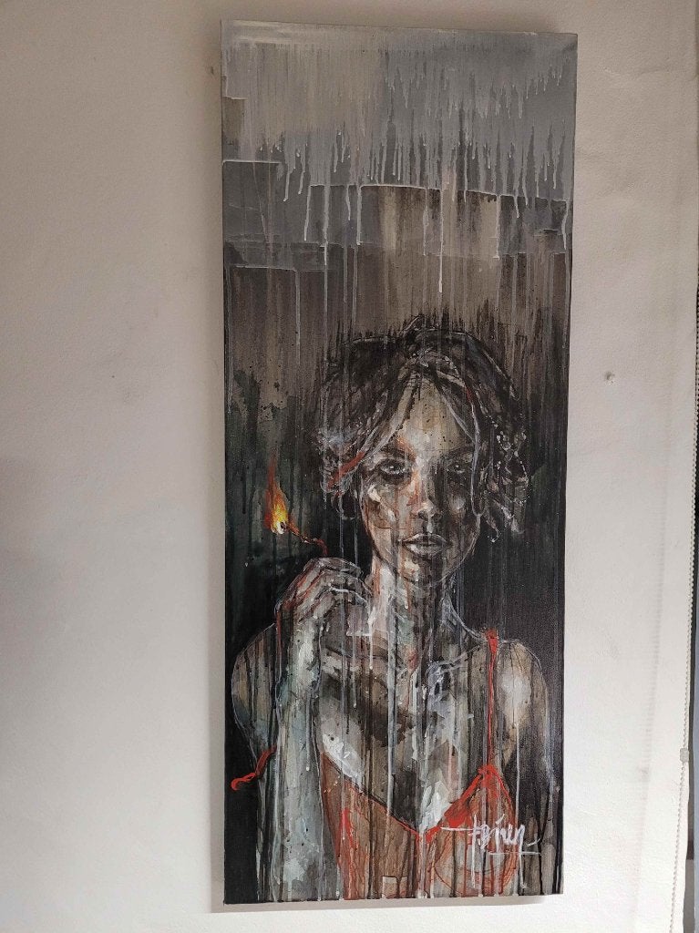 Peinture Frédéric Biren, Antiek en Kunst, Kunst | Schilderijen | Modern, Ophalen, Gesigneerd, Acrylverf, Figuren