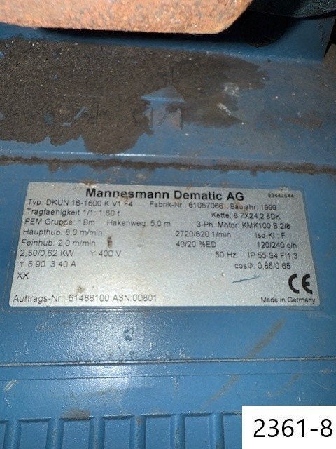 1300. Kettingtakel / Kraanbaan / Takel / Bovenloopkraan, Doe-het-zelf en Bouw, Ophalen, Gebruikt, Elektrisch